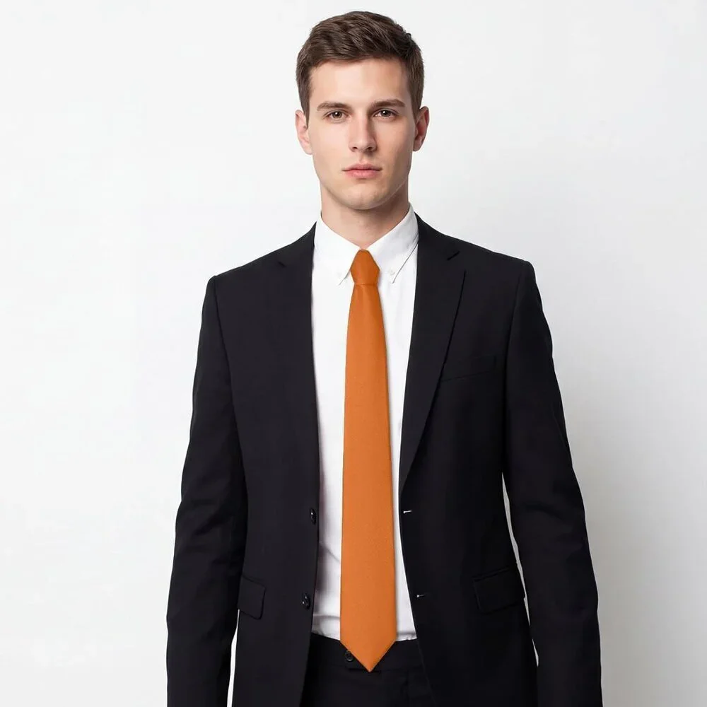 Men's Orange Solid Pure Color Formal 3.15